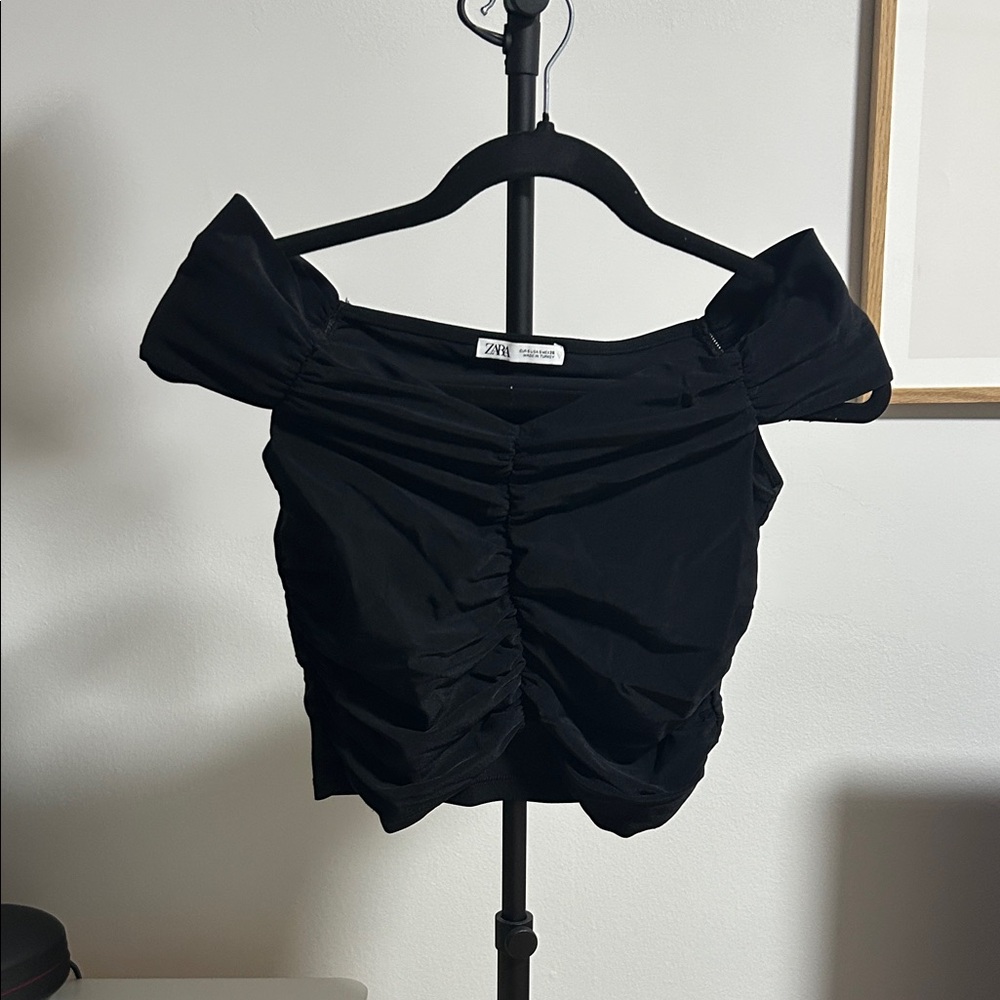 Zara Elegant Black Off-Shoulder Crop Top